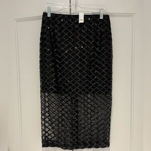 J. Crew Black Sequin Lattice Midi Skirt